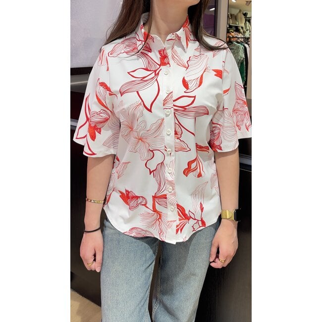 MI PIACE Travel Blouse Wijde Mouw  Print 2502  Off White Red