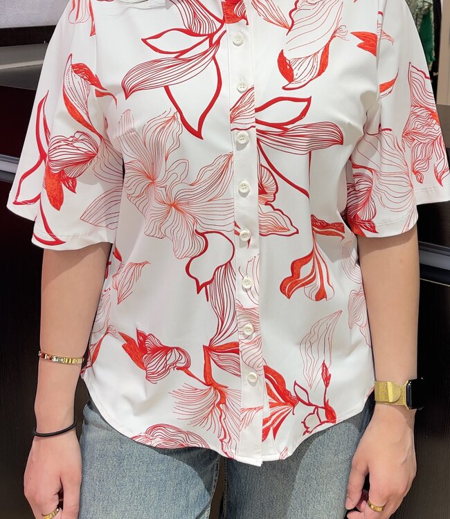 MI PIACE Travel Blouse Wijde Mouw  Print 2502  Off White Red