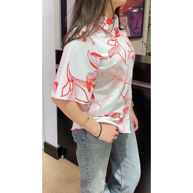 MI PIACE Travel Blouse Wijde Mouw  Print 2502  Off White Red