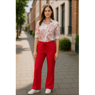 MI PIACE Travel Blouse Korte mouwen Flower Print 2270 Off  White - Red