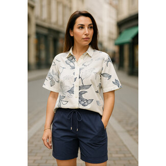 MI PIACE Travel Blouse Wijde Mouw  Print 2502 Off White - Dark Blue
