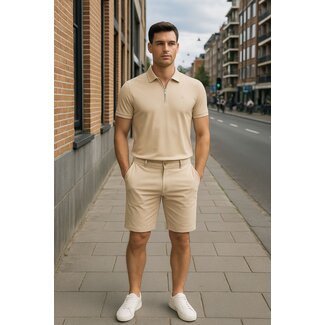 MI PIACE Travel Men Zip Polo Shirt 2047 Sand