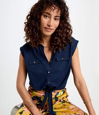 Morgan Sleeveless blouse petroleum 252-Darod Blue