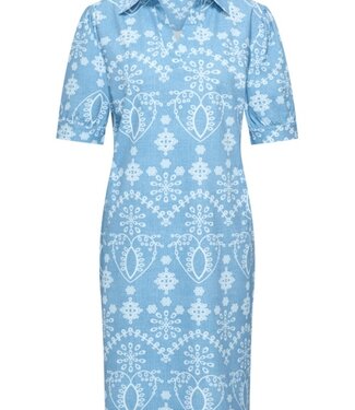 MI PIACE Travel Polo Jurk Print Denim Embroidery 2605 Bleached