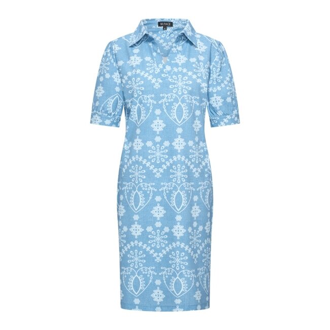 MI PIACE Travel Polo Jurk Print Denim Embroidery 2605 Bleached