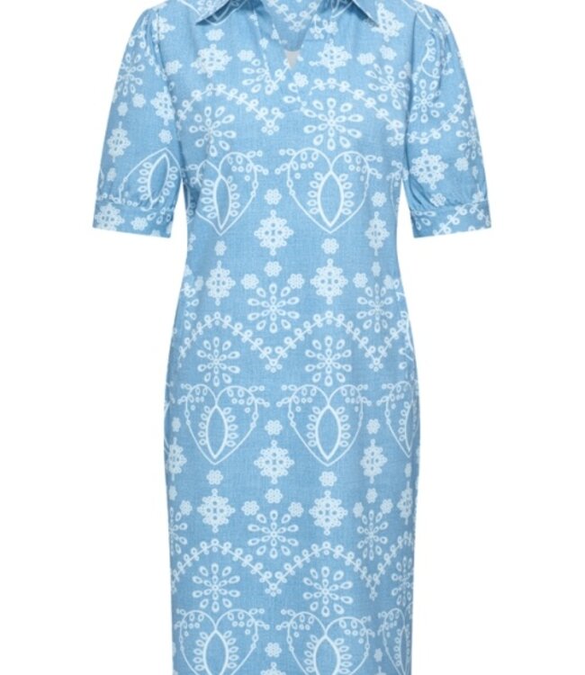 MI PIACE Travel Polo Jurk Print Denim Embroidery 2605 Bleached