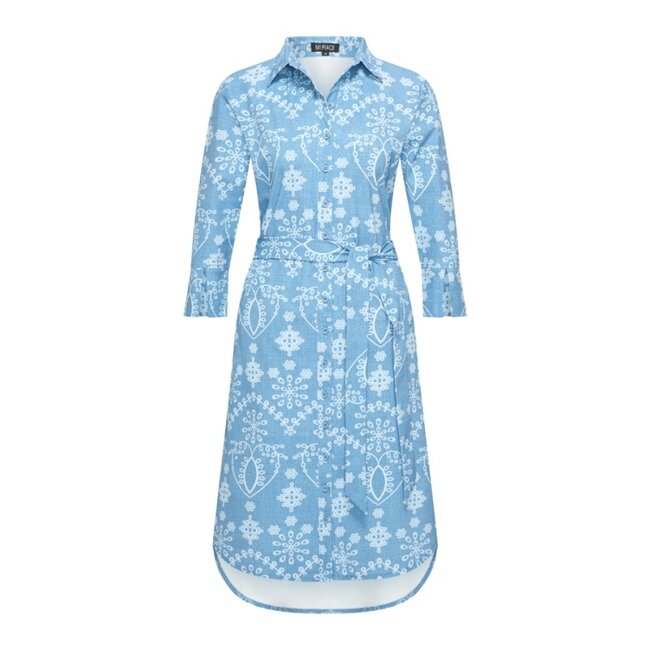 MI PIACE Travel Jurk Print Denim Embroidery 2092A Bleached