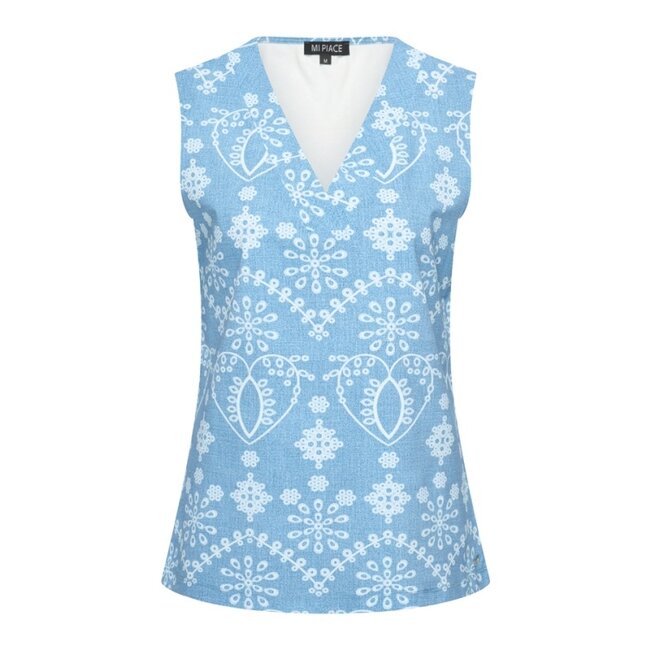 MI PIACE Travel Top Mouwloos Print Denim Embroidery 2425 Bleached