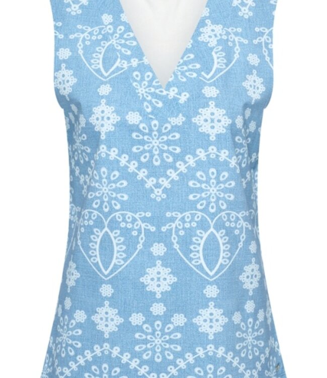 MI PIACE Travel Top Mouwloos Print Denim Embroidery 2425 Bleached