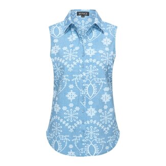 MI PIACE Travel Blouse Mouwloos Print Denim Embroidery 2299 Bleached