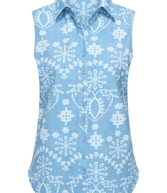 MI PIACE Travel Blouse Mouwloos Print Denim Embroidery 2299 Bleached