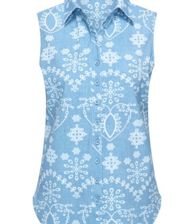 MI PIACE Travel Blouse Mouwloos Print Denim Embroidery 2299 Bleached