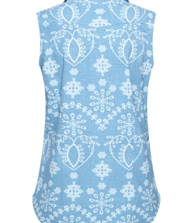 MI PIACE Travel Blouse Mouwloos Print Denim Embroidery 2299 Bleached