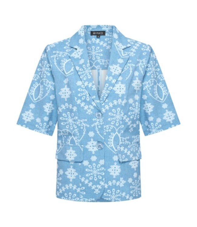 MI PIACE Travel Blazer Korte Mouwen Print Denim Embroidery 2622 Bleached