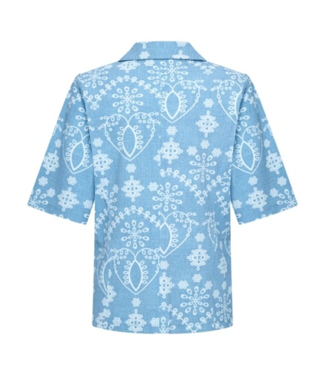 MI PIACE Travel Blazer Korte Mouwen Print Denim Embroidery 2622 Bleached