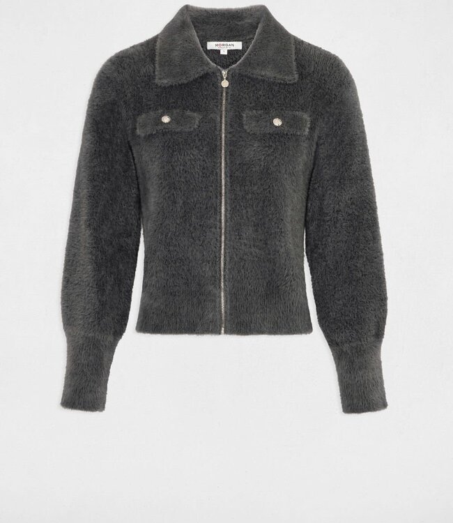 Morgan Vest met lange mouwen en reverskraag 232-Mdomi  Antracietgrijs