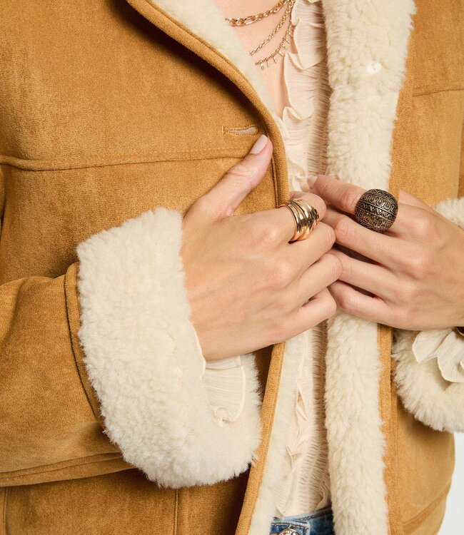 Morgan Short Faux Fur Jacket 252-Gpoli Camel