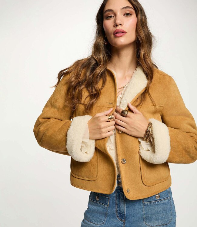 Morgan Short Faux Fur Jacket 252-Gpoli Camel