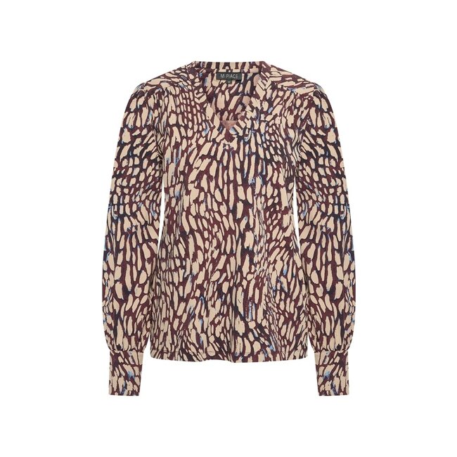MI PIACE Travel Top  V-Neck Abstracte Print 2651 Burgundy Latte