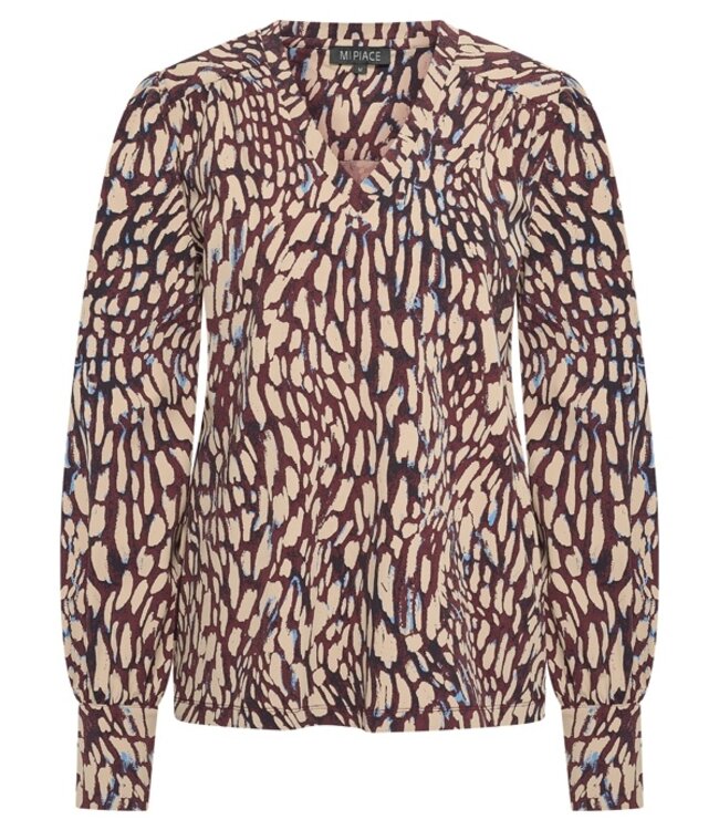 MI PIACE Travel Top  V-Neck Abstracte Print 2651 Burgundy Latte