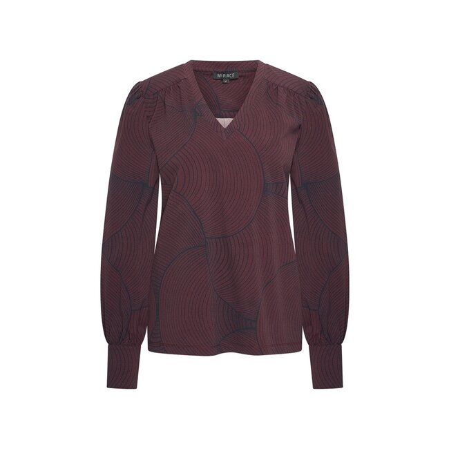 MI PIACE Travel Top  V-Neck Circle Print 2651 Burgundy