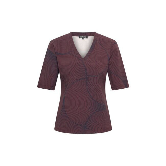 MI PIACE Travel T-Shirt V-Neck Circle Print 2271 Burgundy