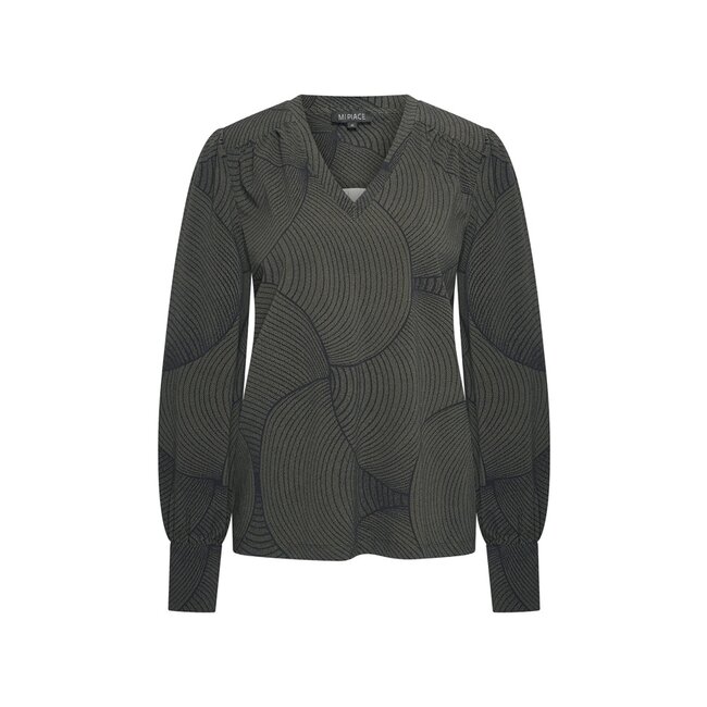 MI PIACE Travel Top  V-Neck Circle Print MP202651 Deep Depth Black