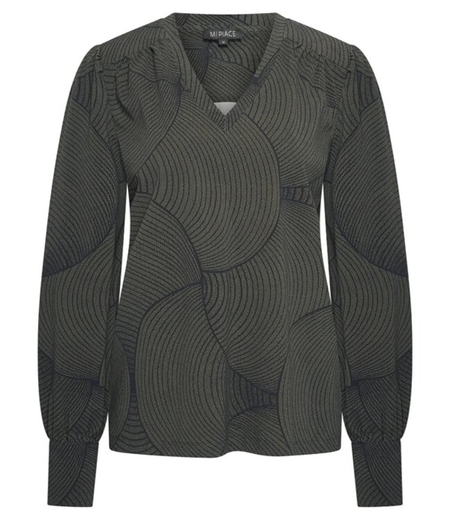 MI PIACE Travel Top  V-Neck Circle Print MP202651 Deep Depth Black