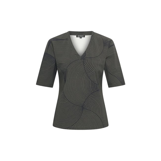 MI PIACE Travel T-Shirt V-Neck Circle Print MP202271 Deep Depth Black