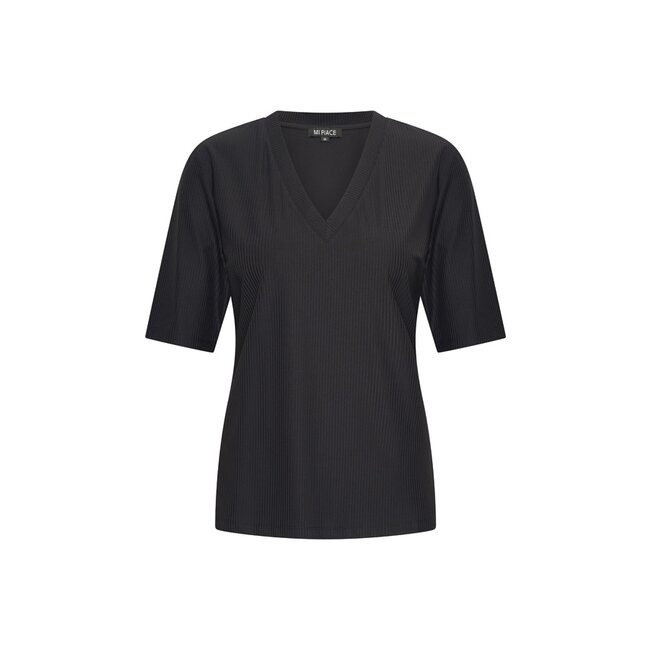 MI PIACE Travel Shirt V-Neck Ribbed MP202644 Black