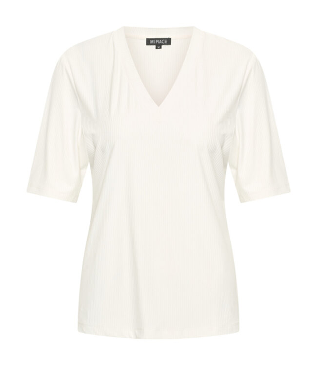 MI PIACE Travel Shirt V-Neck Ribbed MP202644 Off White