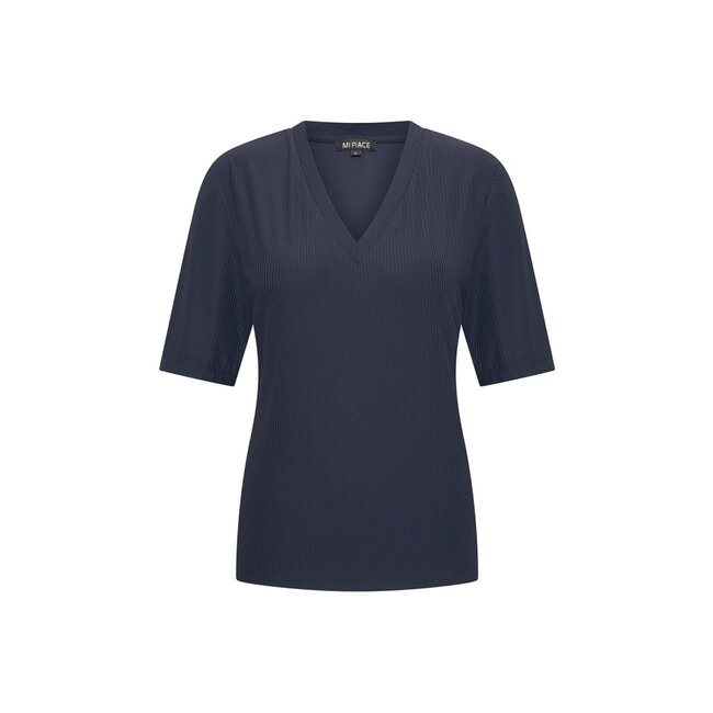 MI PIACE Travel Shirt V-Neck Ribbed MP202644 Dark Blue