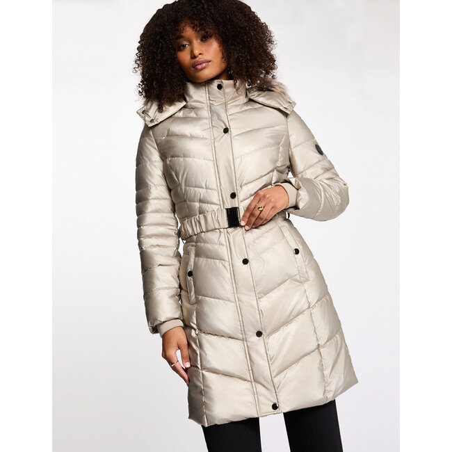 Morgan Fitted mid-length puffer jacket 252-Galex gold yellow