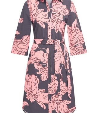 MI PIACE Travel Jurk Big Flower Print 2663  Dark Grey Rose