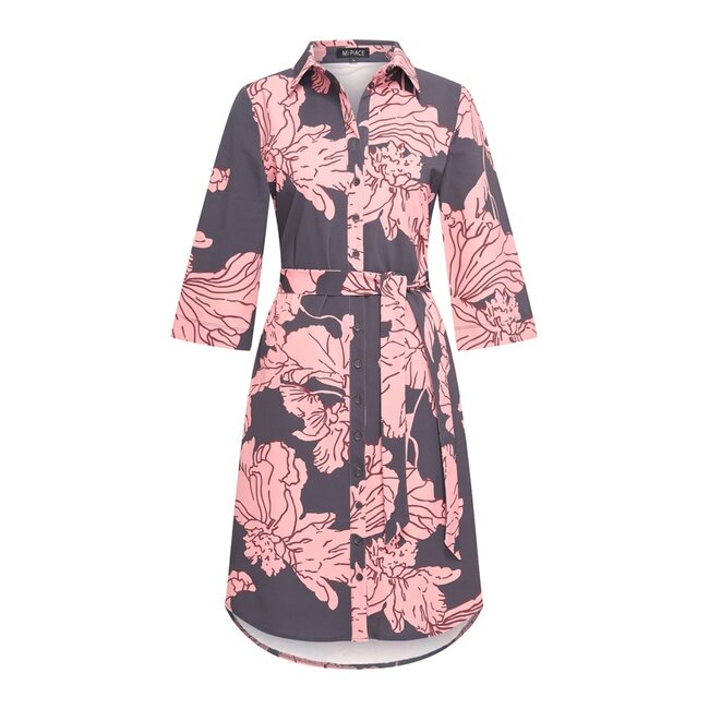 MI PIACE Travel Jurk Big Flower Print 2663  Dark Grey Rose