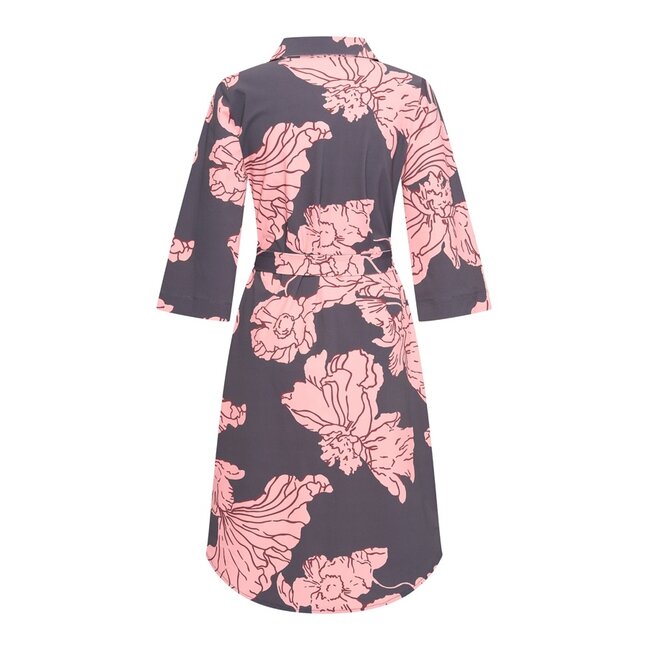 MI PIACE Travel Jurk Big Flower Print 2663  Dark Grey Rose