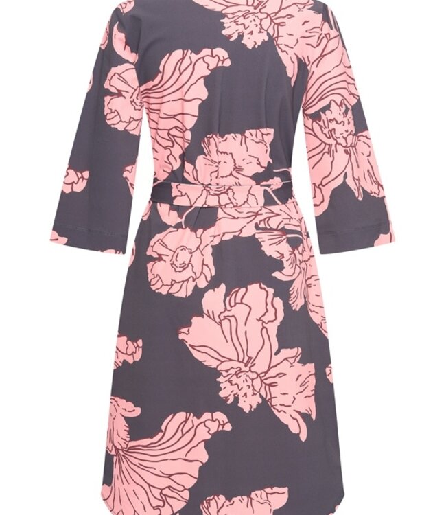 MI PIACE Travel Jurk Big Flower Print 2663  Dark Grey Rose