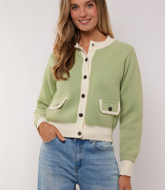 G-maxx Maisy Knit Jacket Light Moss/Wool White