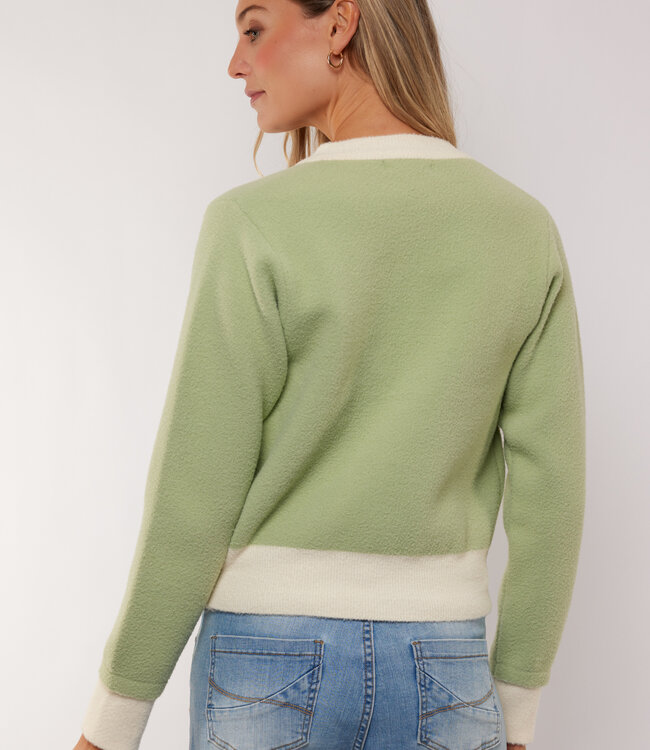 G-maxx Maisy Knit Jacket Light Moss/Wool White