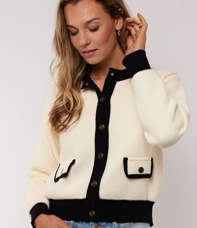 G-maxx Maisy knit jacket Wool Whit /Black