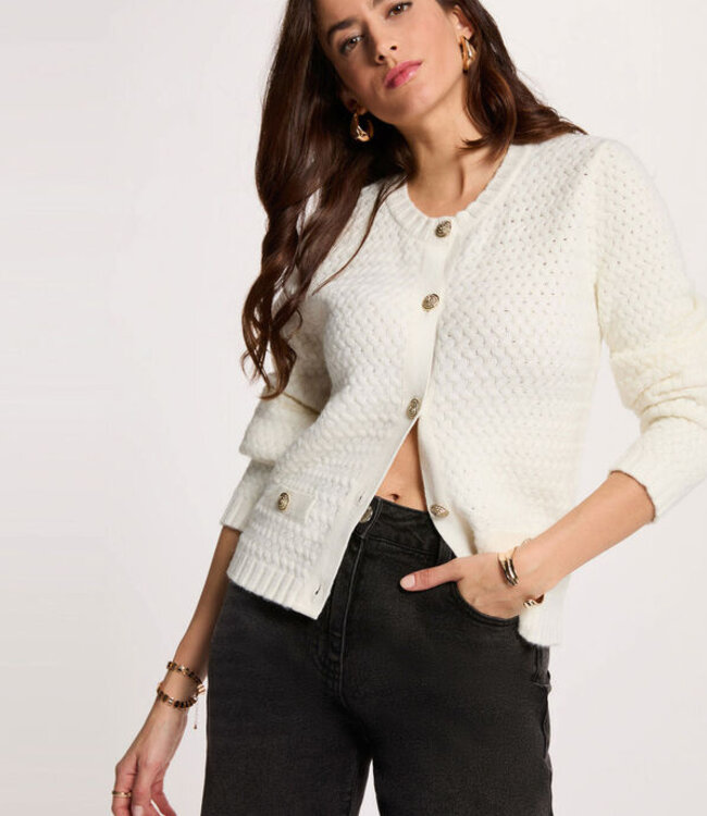 Morgan Straight cardigan with round neck 261-Momo Off White