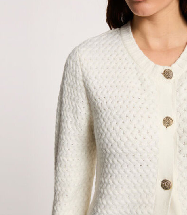 Morgan Straight cardigan with round neck 261-Momo Off White