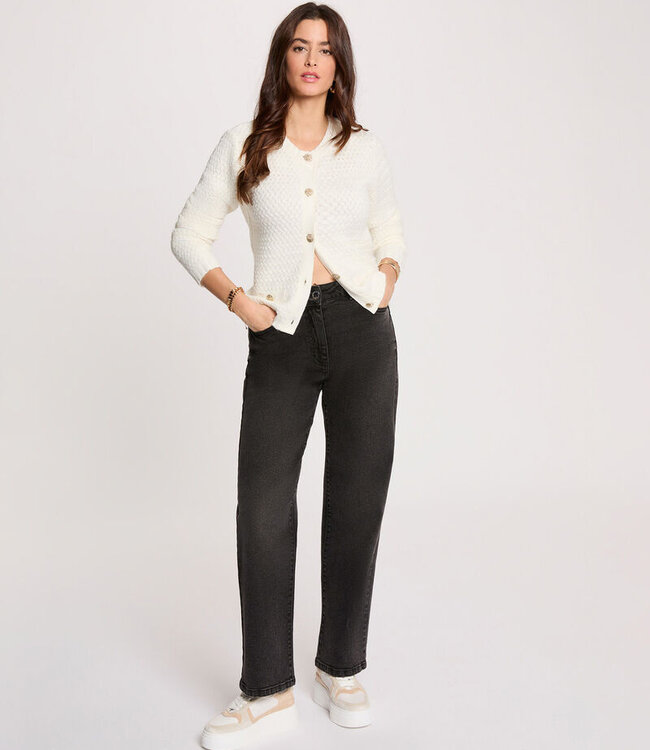 Morgan Straight cardigan with round neck 261-Momo Off White