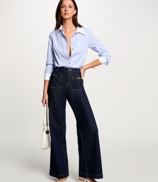 Morgan Striped long-sleeved shirt 261-Creme Sky blue