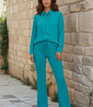 MI PIACE Travel Blouse Uni  Gold Button 202767 Petrol