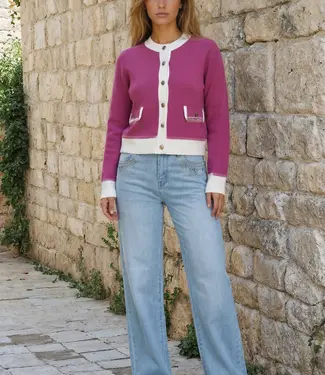 G-maxx Maisy knit jacket  Beaujaolais Red/Wool White