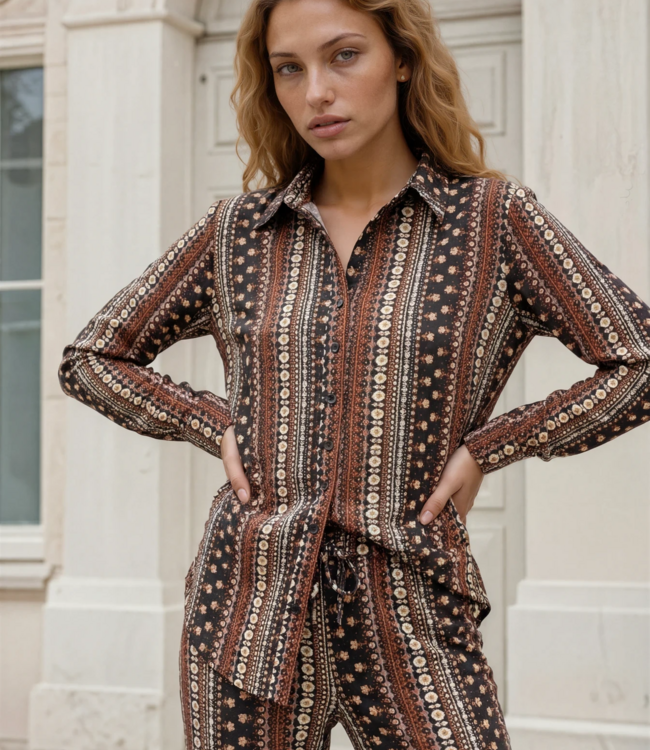 MI PIACE Travel Blouse Boho Print Espresso 60840