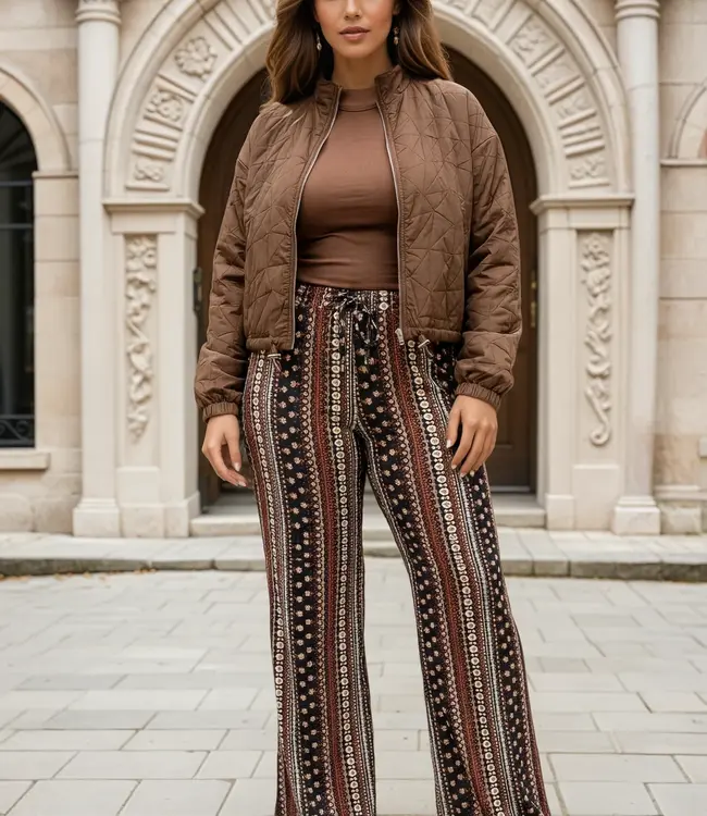 MI PIACE Travel  Flared Broek Boho Print Espresso 202089