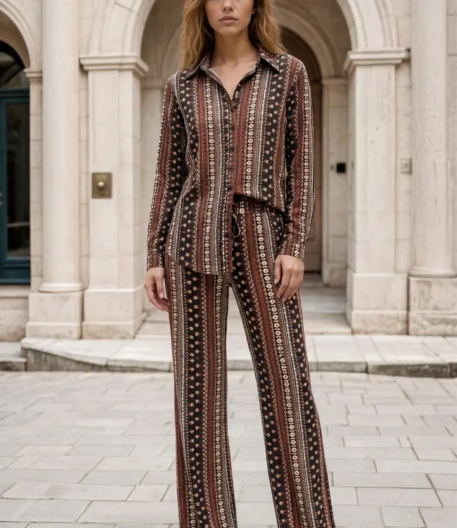 MI PIACE Travel  Flared Broek Boho Print Espresso 202089
