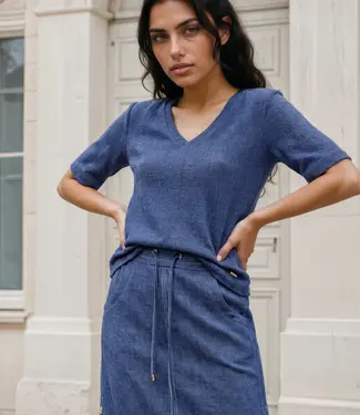 MI PIACE Travel T-shirt V-hals  202271 Dark Blue Denim